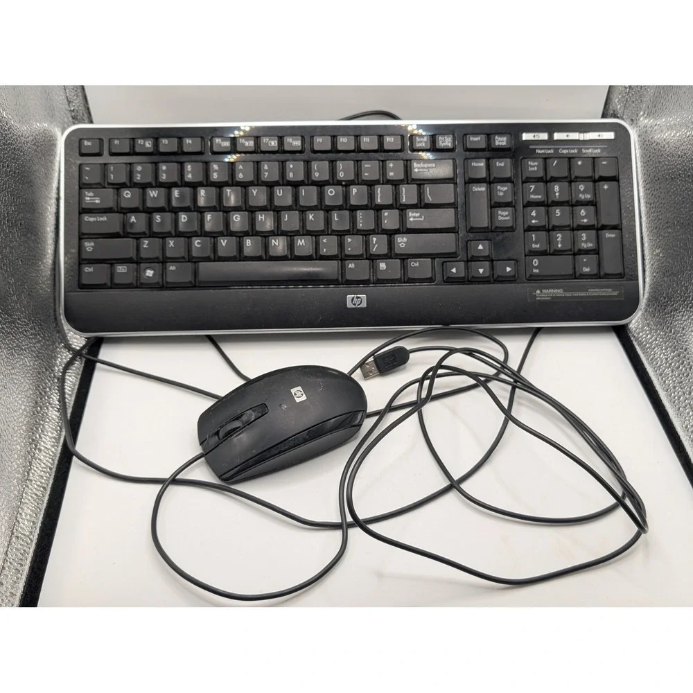HP KB2101U Wired Keyboard and N910U Optical Mouse Set Black Silver USB